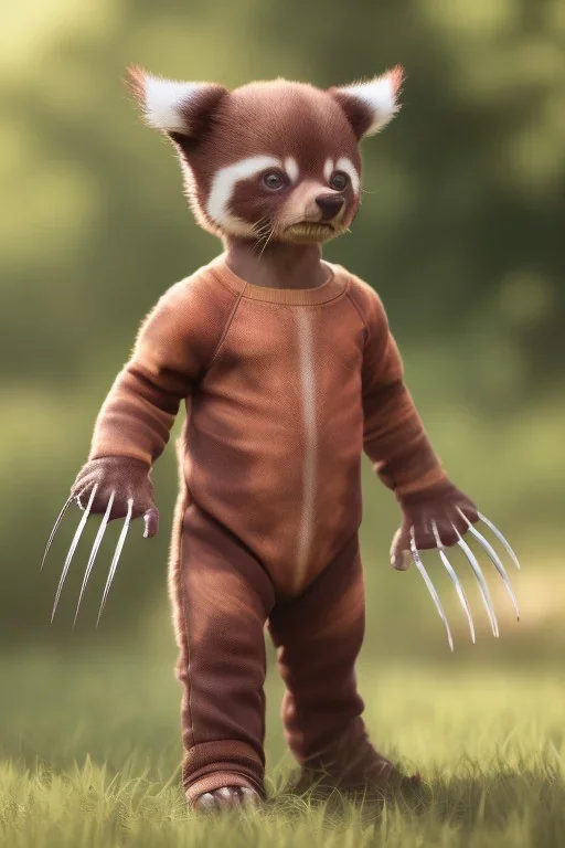 Wolverine toddler, full body, bokeh, hyper realistic