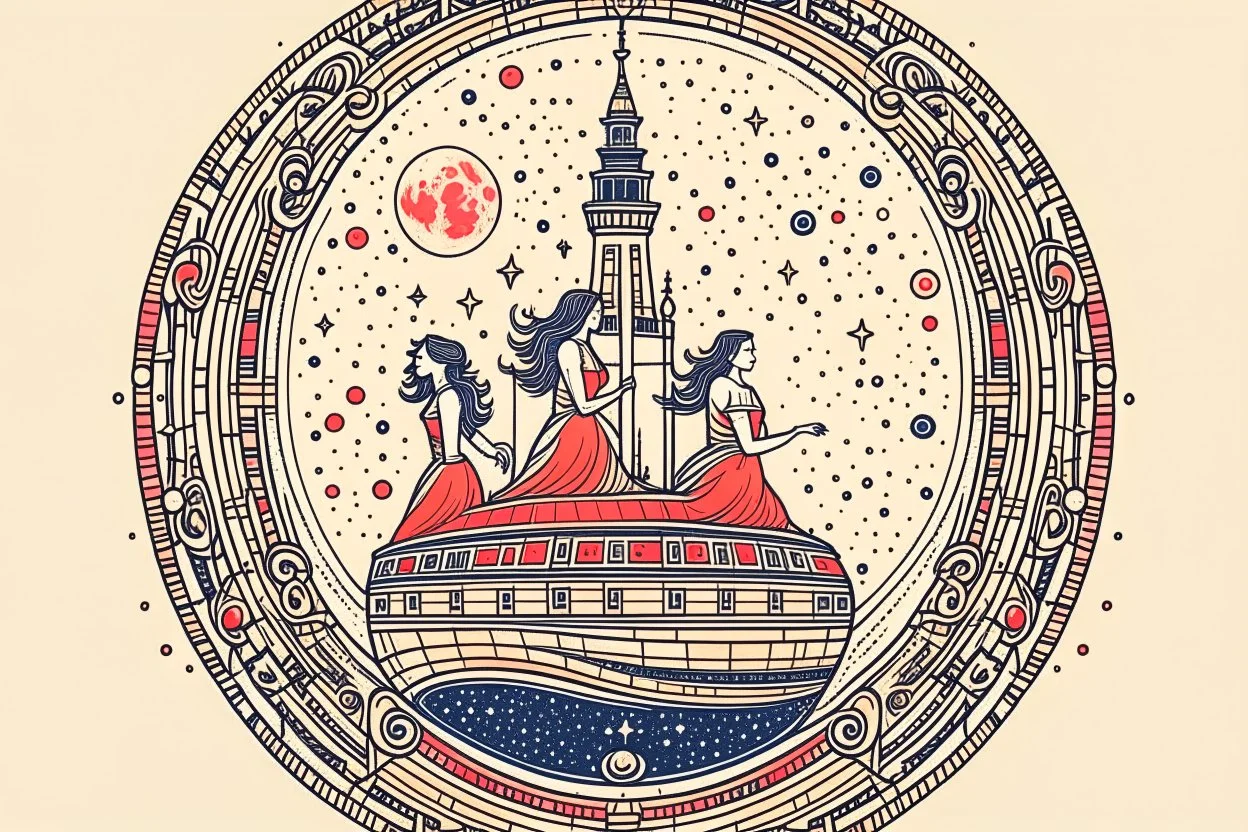 art nouveau style, people on top of a rocketship to the moon