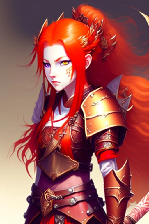 Teenaged Female Red haired kitsune paladin/bard