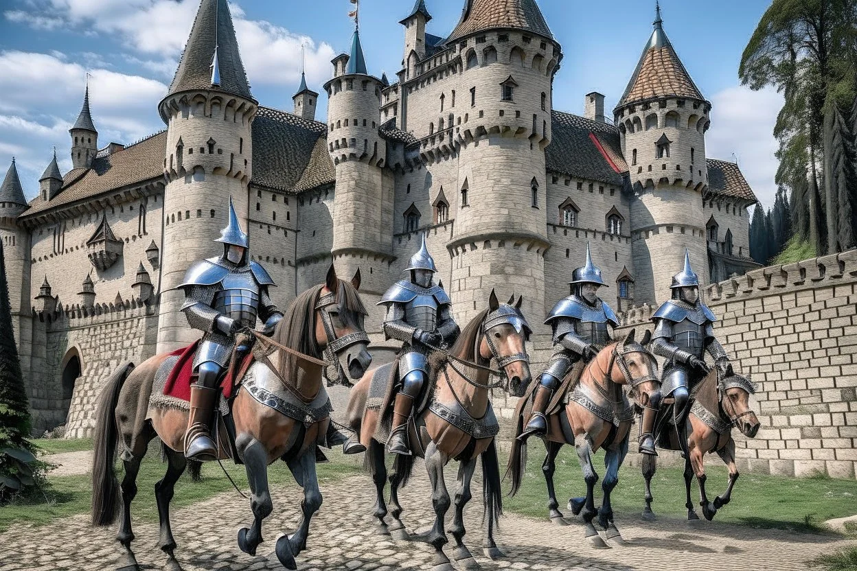 mounted knights in front of the wizard castle