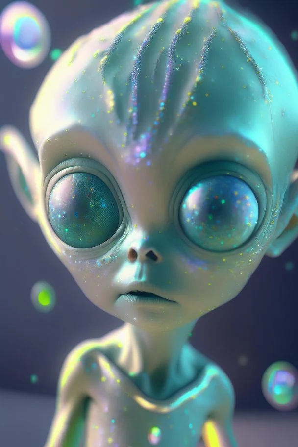 Alien kid,award-winning cgi, blender, rendered,coloured, sparkling, pale colouring