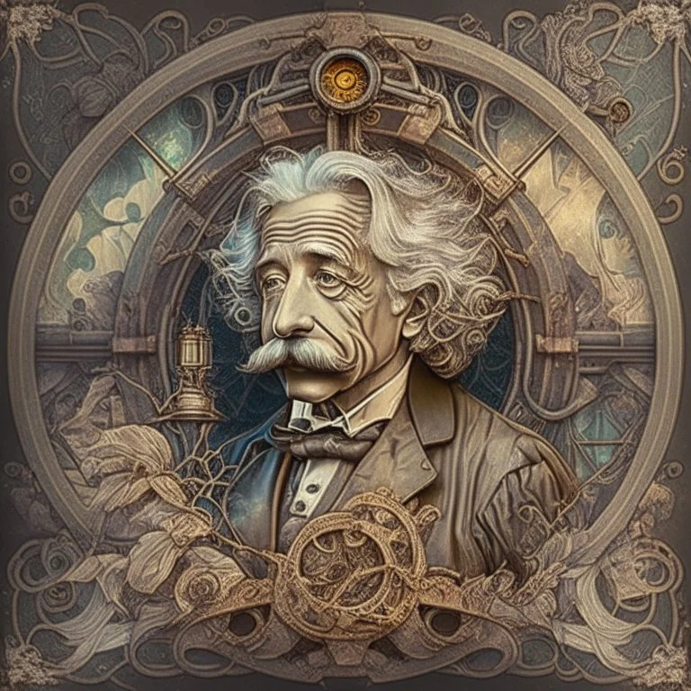 an art nouveau steampunk image of Albert Einstein