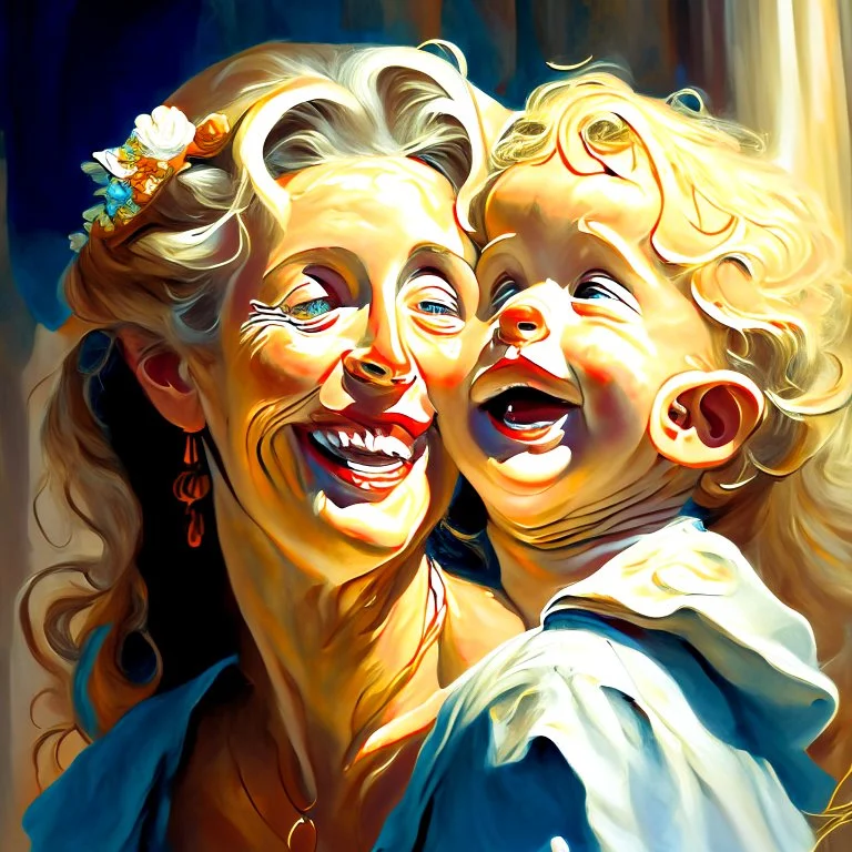 sketch, laphrodite, mature woman with child, big smile, open mouth, botticelli style, beautiful, big eyes, blonde hair, renaissance, bouguereau style Modifiers: digital painting elegant cinematic lighting very attractive beautiful dynamic lighting 4K 3D crisp quality hdr Michelangelo Alphonse Mucha wet on wet watercolor