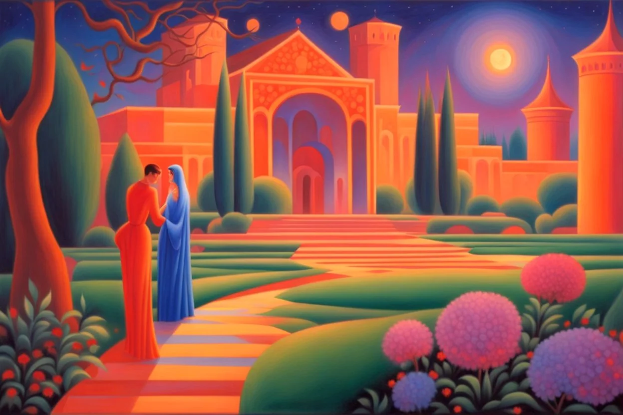 at night in the garden of the Palace of Good and Evil by artist "Tittynope",by artist "Georgy Kurasov"