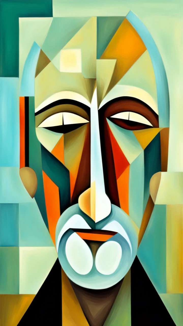 A face of an old man. Cubism style painting.