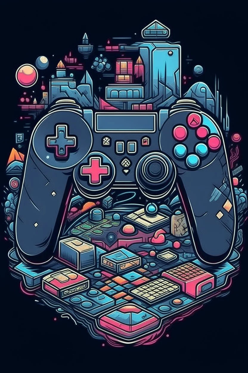 A ilustration gampad., t-shirt design, no black ground, vector, 4k