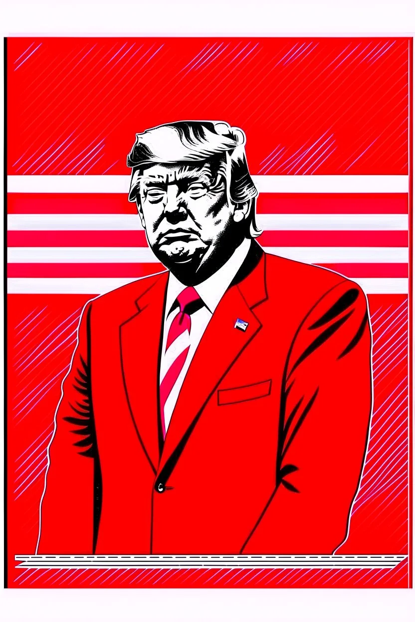 president donald trump in style of shepard fairy obama poster style red colour stencil with american flag