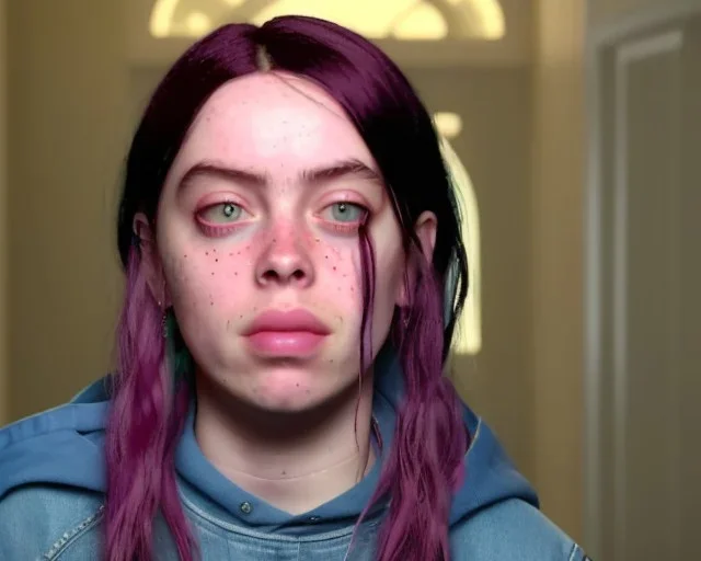 Billie Eilish, washes in the bathroom