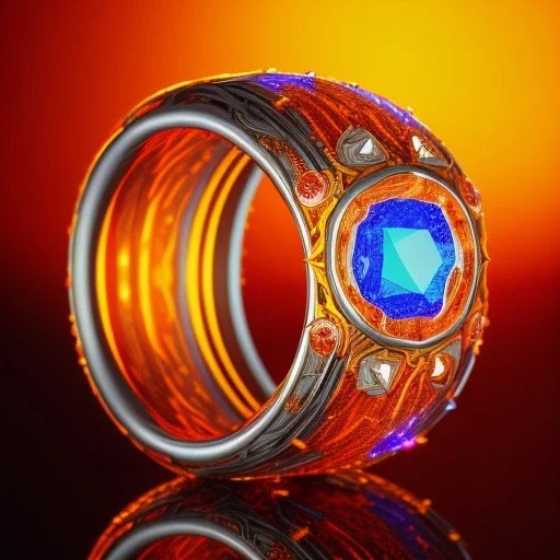 Ring made by wood roots and shreds of glass, orange diamonds sparkles, red rubi fragments around, blue lights reflexes, complex structure, gold details, intricate ring pattern,Unreal Engine 5, macro lens,sharp focus, photorealistic, hyper detailed, studio lighting, neon light ambient, cinematic