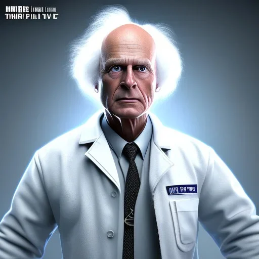 Portrait of Doctor Emmet Brown, Back to the Future, ultra realistic, high detail level, 8k, 3d, unreal engine