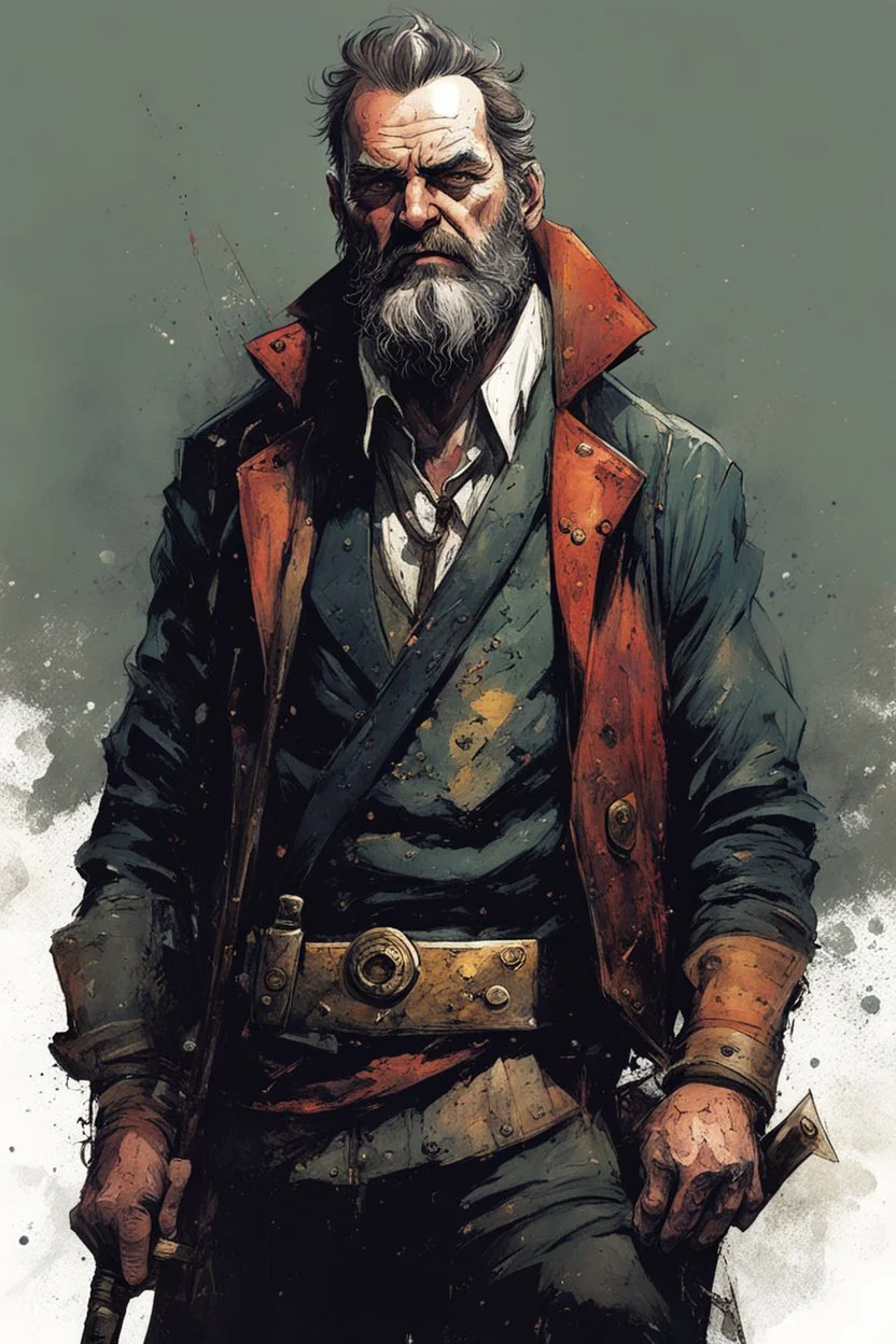 character concept illustration of a lean and weathered, Scottish coastal trader , maximalist, sharp focus, highest resolution, in the styles of Bill Sienkiewicz, Denis Forkas , and Masahiro Ito, boldly inked, 8k, coarse, gritty textures