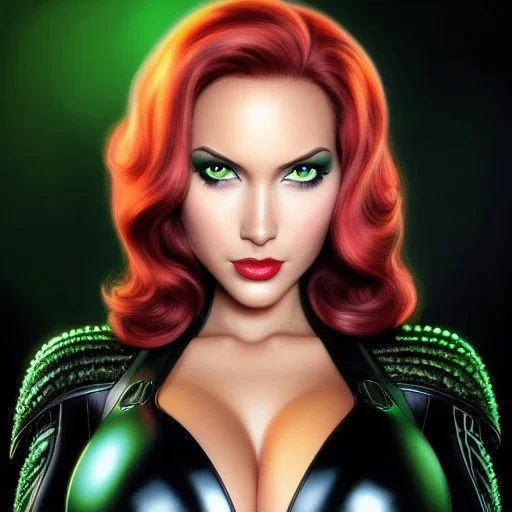 ultra detailed fullbody portrait of busty beautiful Black Widow, wearing skintight black costume, extremely detailed digital painting, intrincate, extremely detailed smiling face,crystal clear Big Green eyes, in the style of Adam Hughes , mystical colors , perfectly centered image, perfect composition, rim light, beautiful lighting,8k, stunning scene, raytracing