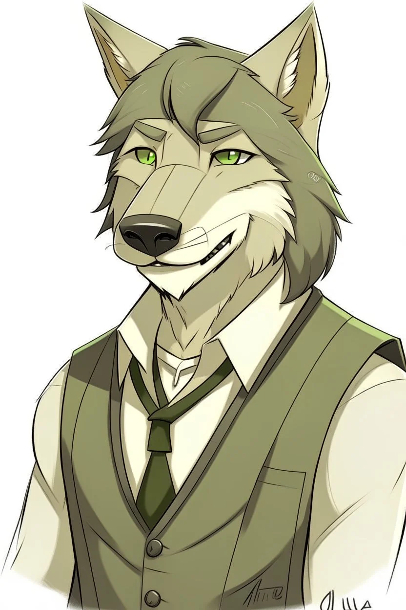 a humanized wolf that is a work assistant