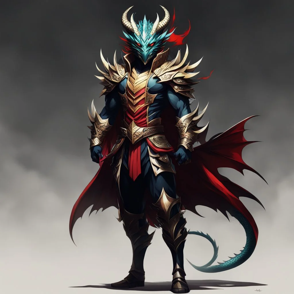 Full body Dragon man with dragon mask over his eyes and forehead, anime cool art, 12k, full head, full body