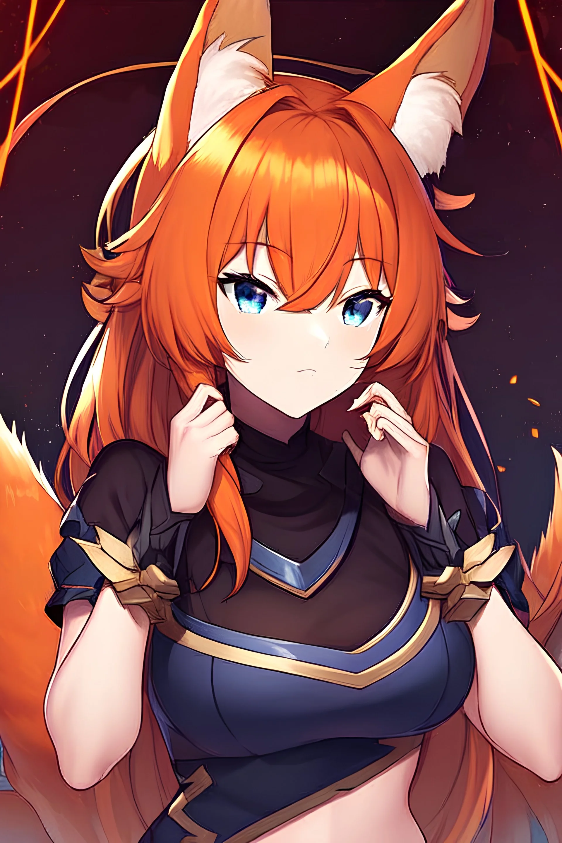 anime girl, fox ears,orange hair,blue eyes