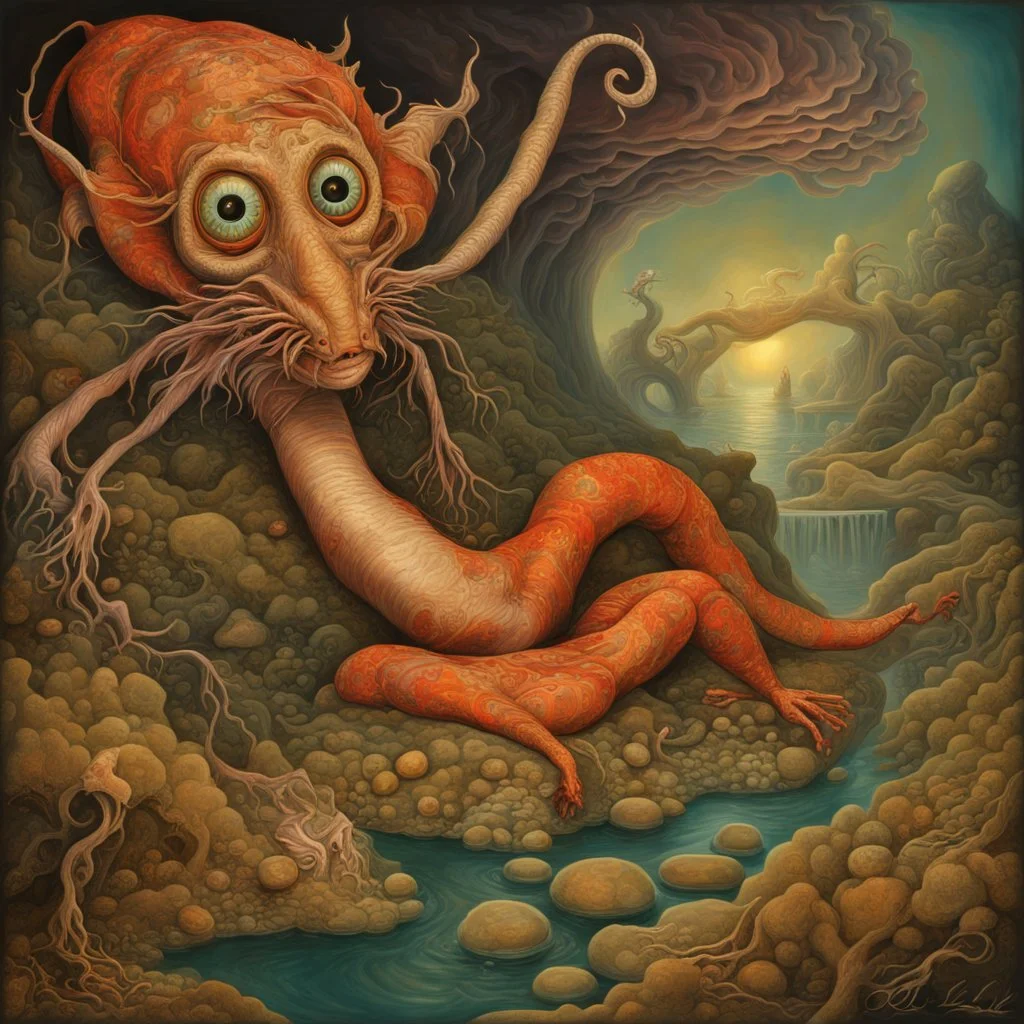 Twas brillig and the slithy toves Did gyre and gimble in the wabe, All mimsy were the borogoves and the mome raths outgrabe!, by Lewis Carroll, cinematic lighting, surrealism, by Otto Rapp, by Dali, by John Tenniel, matte oil painting, warm colors, artsy lines and strange diagonals.