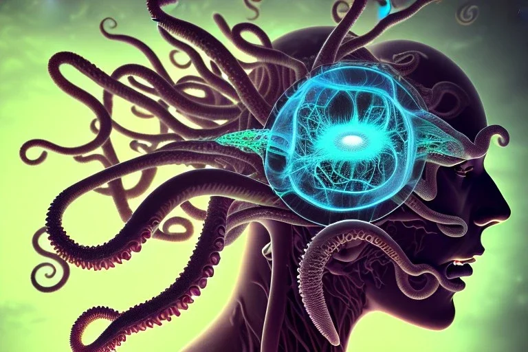 Spiritual being with Tentacles wrapping around brain cells