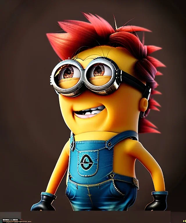 Female Minion toddler, steampunk, full body, red hair, leather jacket, dramatic lighting, hyper realistic