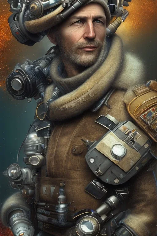 diver like a oldman,with the gun,hi quality detail,hi quality textures,cinematic,realistic,aggressive,cosmic