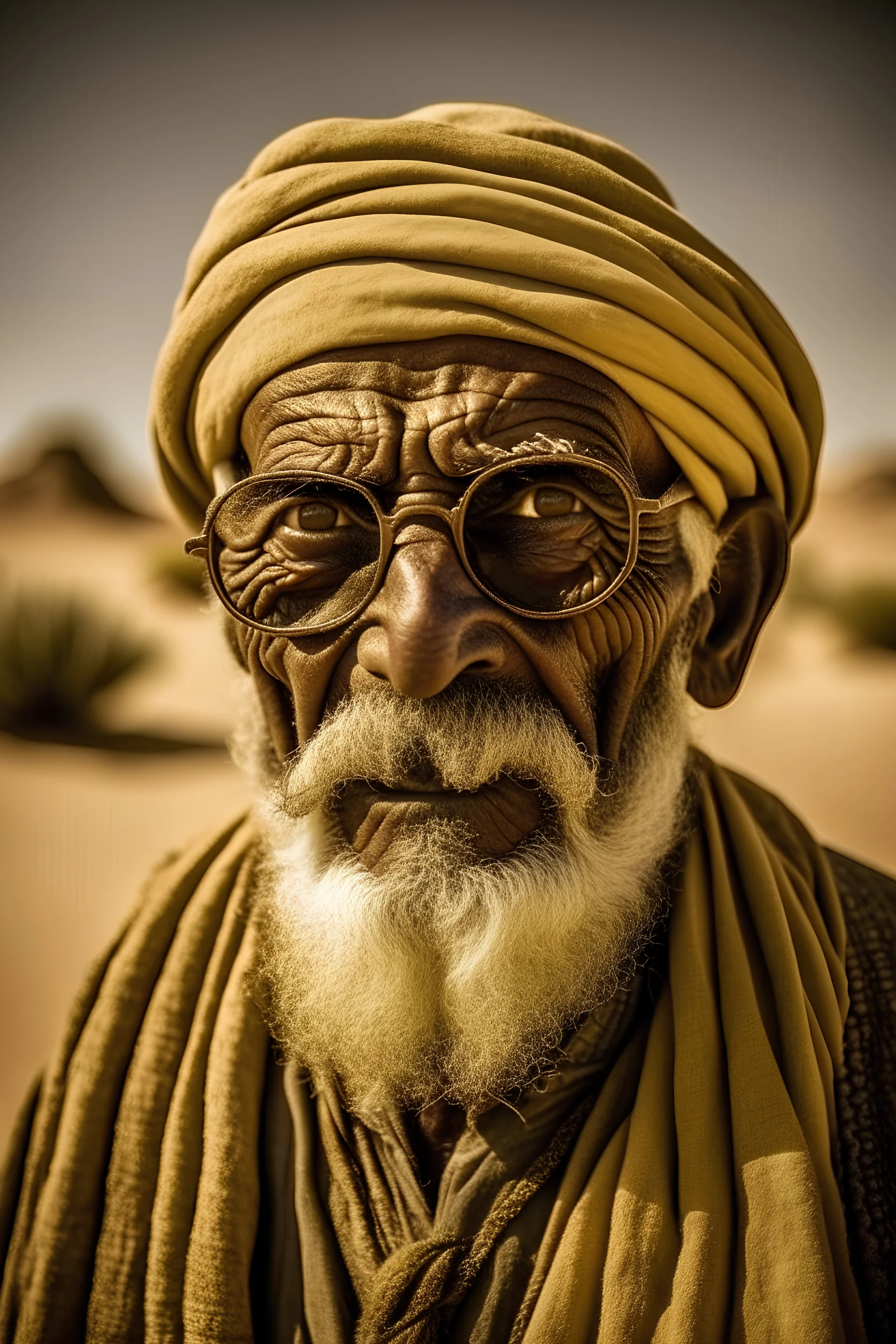 Desert photos of a blind old man .