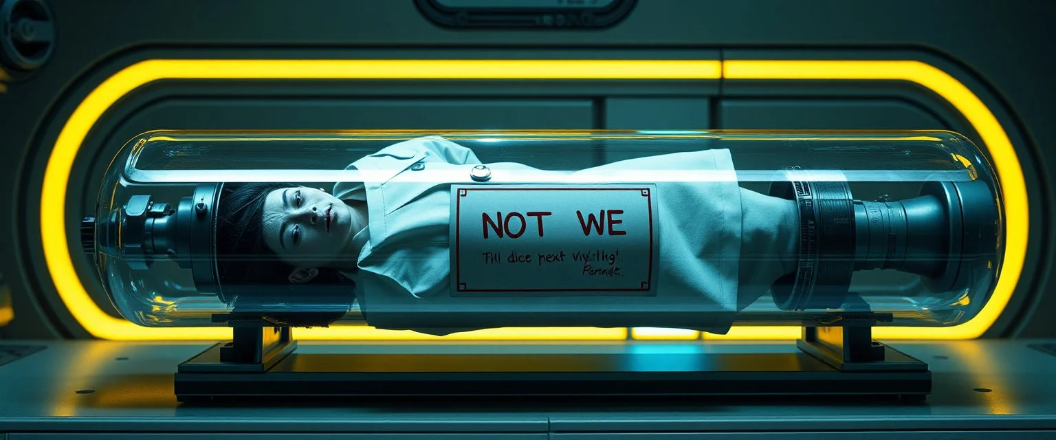 Doctor Vex is now officially in stasis. No experiments. No clones. No accidental galaxy-ending breakthroughs. Just a big glass tube with a sign: DO NOT WAKE — PHOTOSHOOT PENDING, not dot wake :)