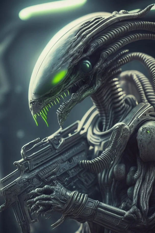 Alien with a gun ,highly detailed, artstation, sharp focus,4k