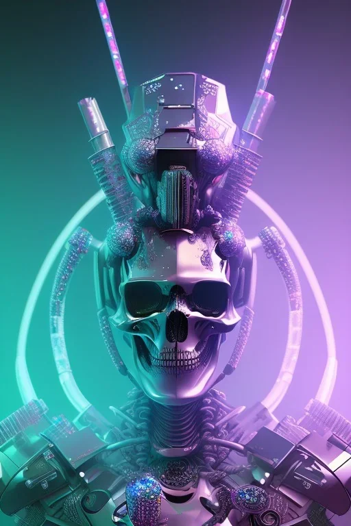 Futuristic Neon crystal skeleton samurai smoke