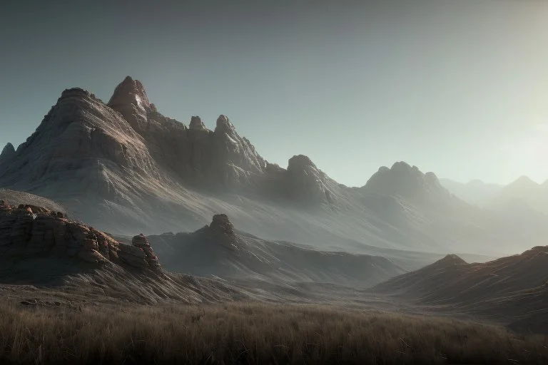 Epic mountain landscape, planet in the horizon