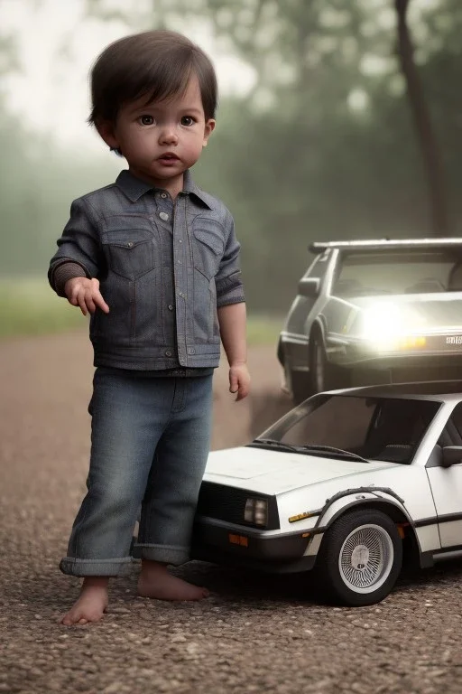  toddler, dramatic lighting, hyper-realistic, full body, Delorean