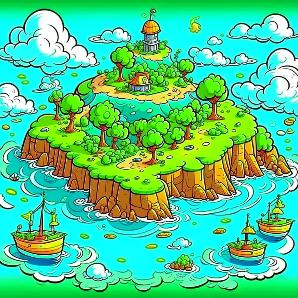 trippy cartoon island