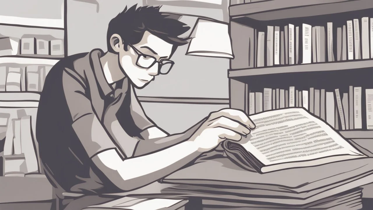 The image depicts a person sitting at a table with a stack of books in front of them. The individual is holding an open book and reading with intense concentration. Their eyes are moving rapidly across the pages, suggesting advanced speed reading skills. The book's opening phrase and words are clearly visible in the image, making it easier for the reader to apply speed reading techniques and better comprehend the content. The image highlights the immersive and deep understanding aspects achievab