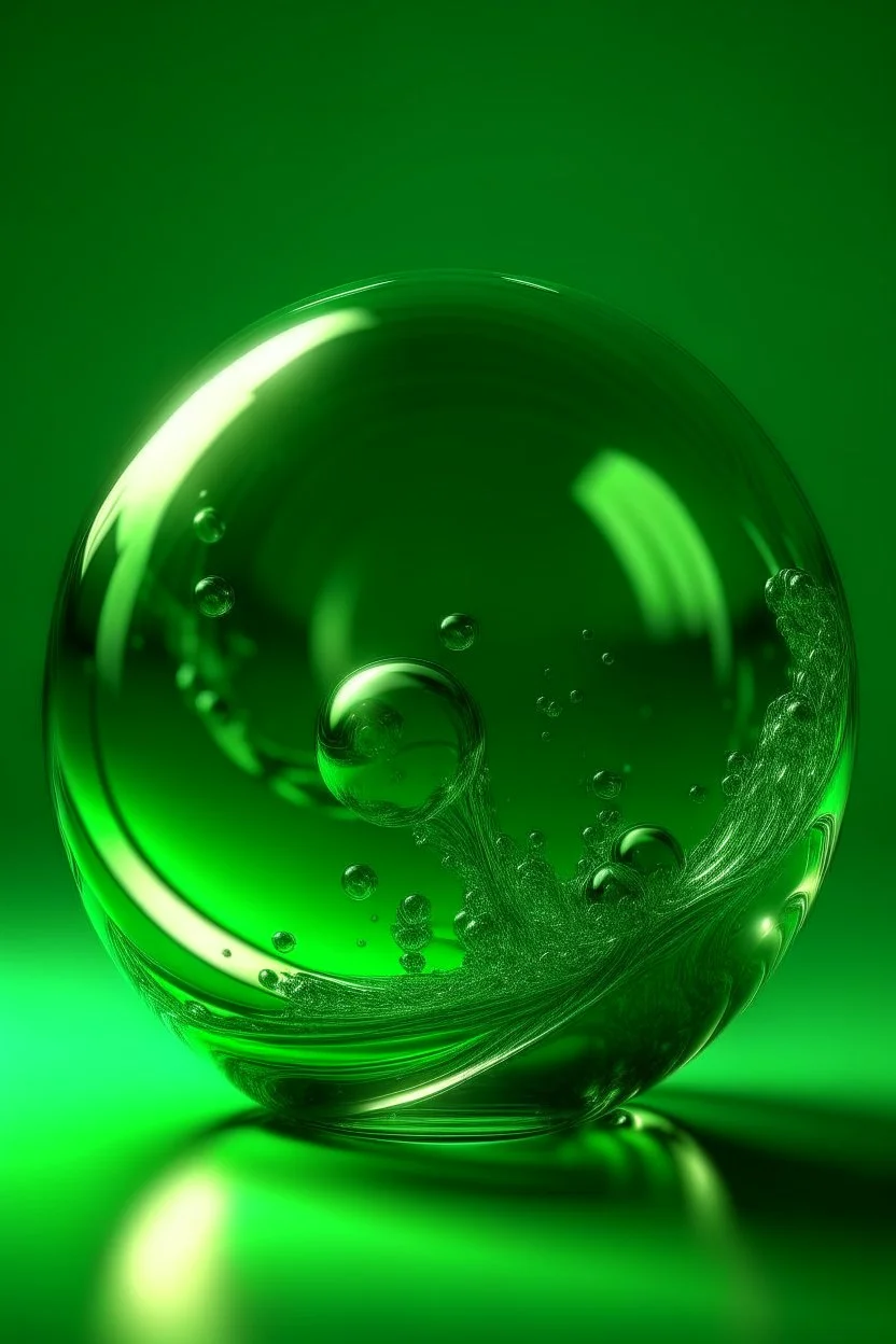 large and small glass balls figure swirling on the air anв glass bubble, calming nerves, relaxation, light shades, green tint background