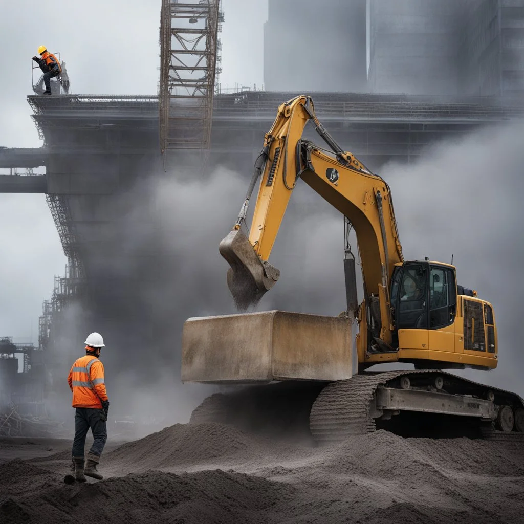 **Cinematic Artwork:** At the construction site, heavy machinery orchestrates a seismic symphony. Concrete mixers hum, steel beams align, and rivets sing as they secure girders. The foreman’s gestures conduct this ballet of resilience. Dust swirls, settling on helmets—a testament to progress. **Appearance:** cinematic portraits that encapsulates the essence of disaster management, safety, and resilience, each evoking mesmeric and captivating imagery. These scenes will resonate with the viewer, e