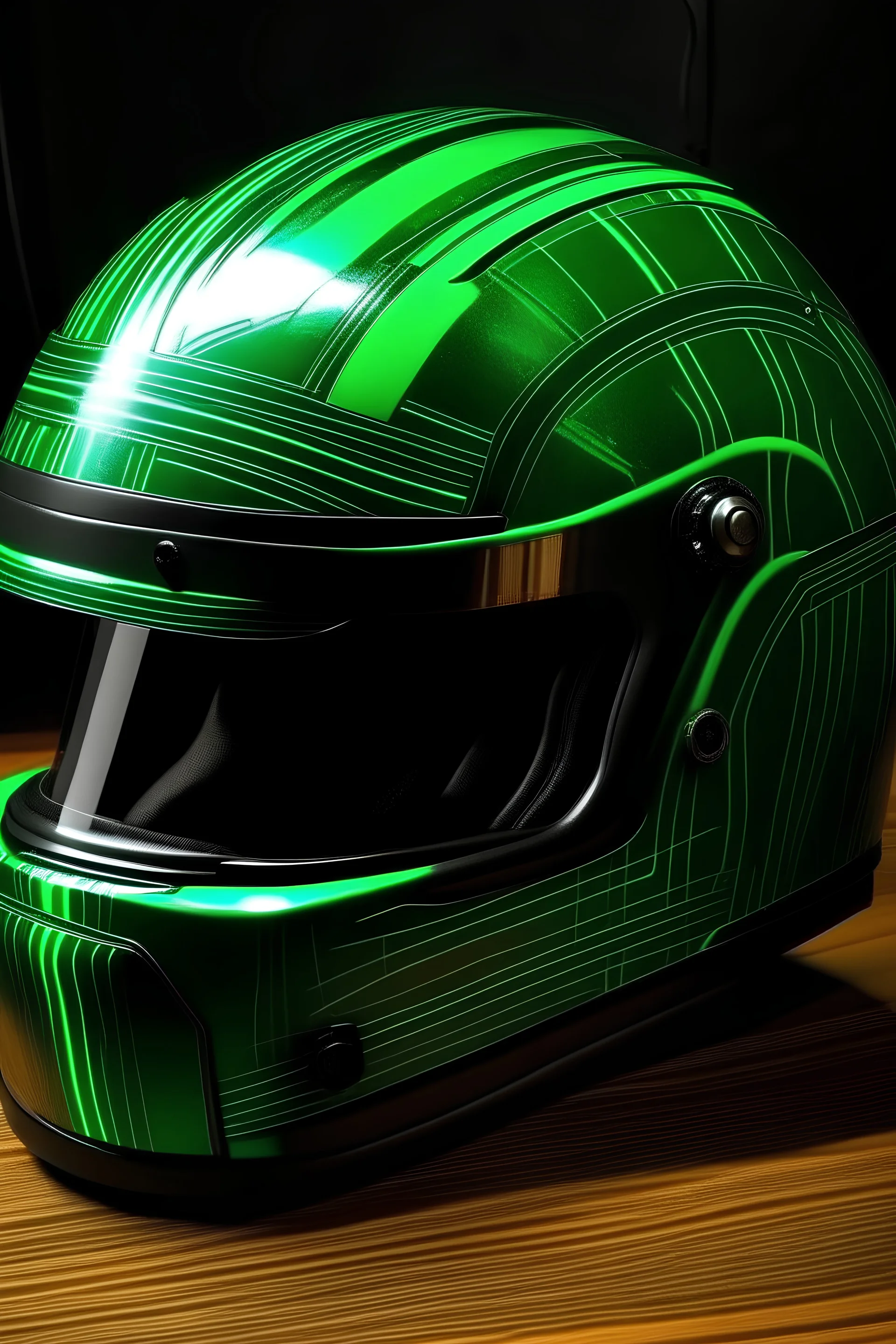 motorcycle helmet, green fkakes dye, pinstraiping glowers