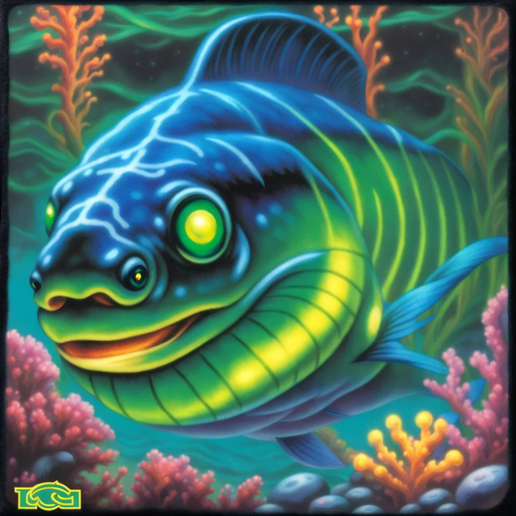 90's tcg electric eel glowing eyes and underwater