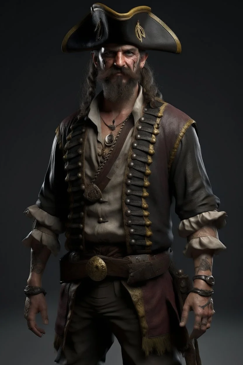 pirate, realistic style, full figure frontal view, no beard and hair