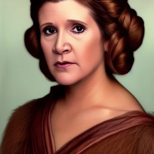 [[extrem stunning photorealistic Carrie Fisher as Princess Leia]] :: [[photorealistic brown eyes, short hair, head and shoulders portrait, 8k resolution photorealistic portrait by Greg Rutkowski, Artgerm, WLOP, Alphonse Mucha, dynamic lighting, hyperdetailed, intricately detailed, triadic colors]]