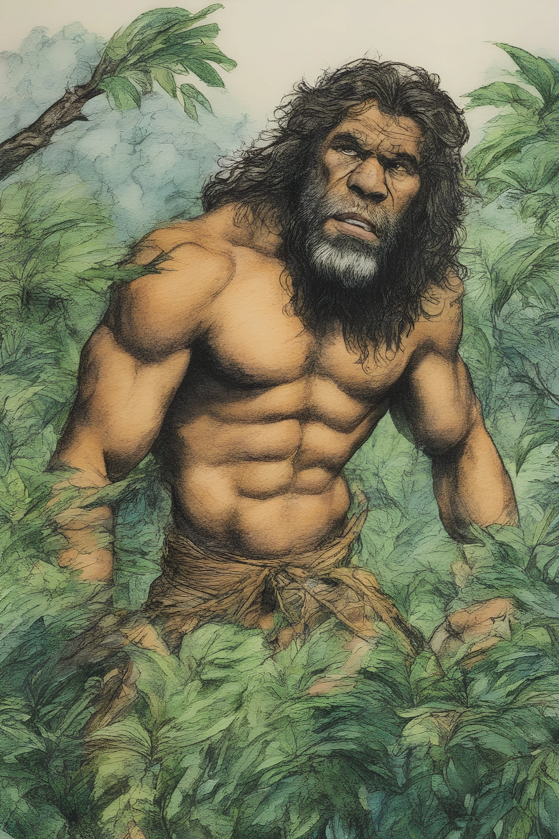 Tarzan, King of the Jungle - ink and colored pencil