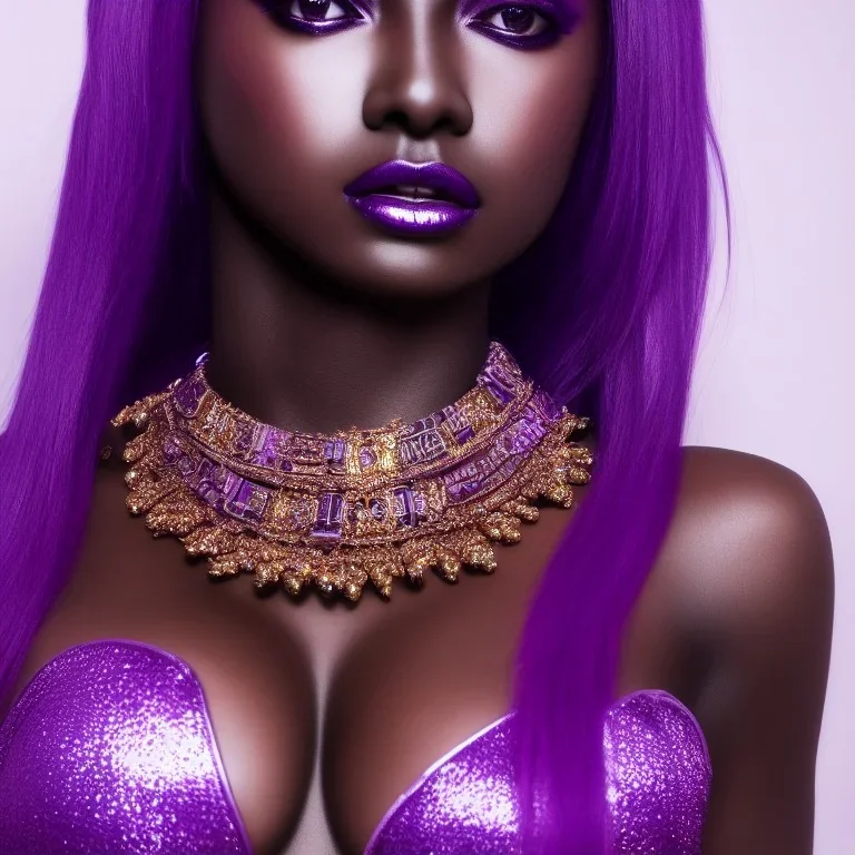 full body shot, masterpiece, best quality,dark skin, sparkling eyes, fluorescent skin,purple-dark makeup, gangsta full armed ,female , highly detailed body, sun light, 4K, RAW, high contrast, realistic details, 24mm , depth of field ,