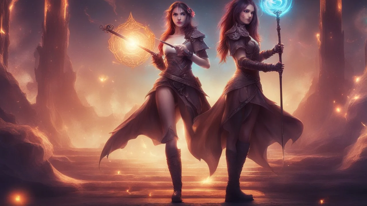 poster, a fantasy girl on a bright background holds a magic staff, with the ERAZE logo. The edges of the image are darkened.