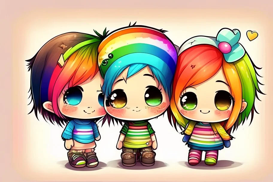 cute rainbow chibi girl and boy