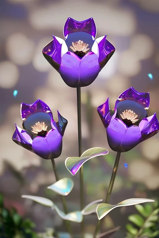 metallic garden shiny-chrome-open-flower-petals glass flowers sharp focus extremely detailed very attractive dynamic lighting exquisite detail