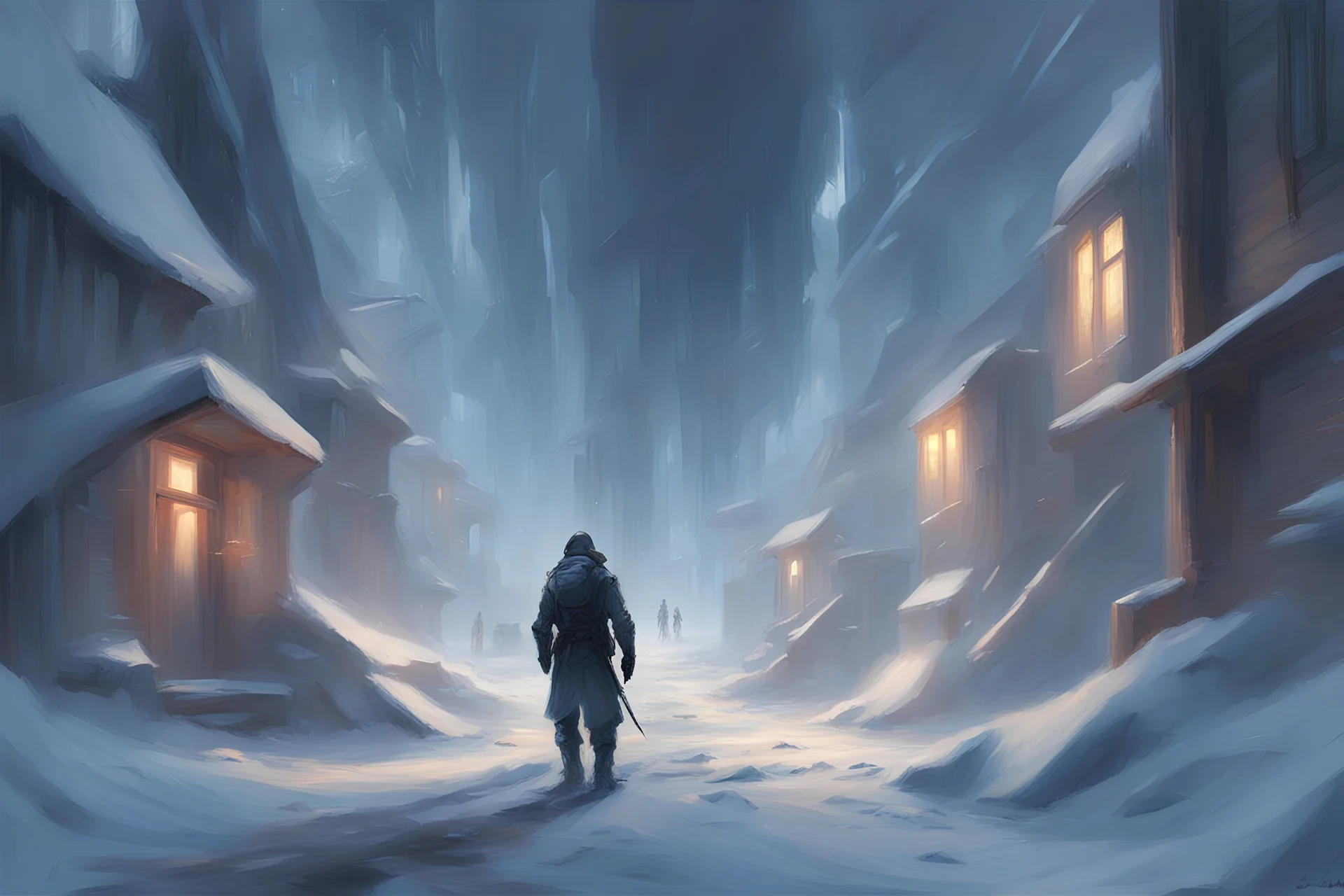 ice, night, mundo desconocido youtube channel influence, very epic and concept art, winter, sci-fi, futurism influence, winter, friedrich eckenfelder and jenny montigny impressionism paintings