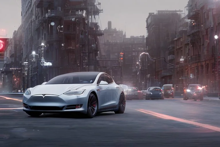 A Tesla 'Model Y' is drifting at high speeds, near the 'Pier 11' in Manhattan. (CINEMATIC, WIDE ANGLE LENS, PHOTO REAL)