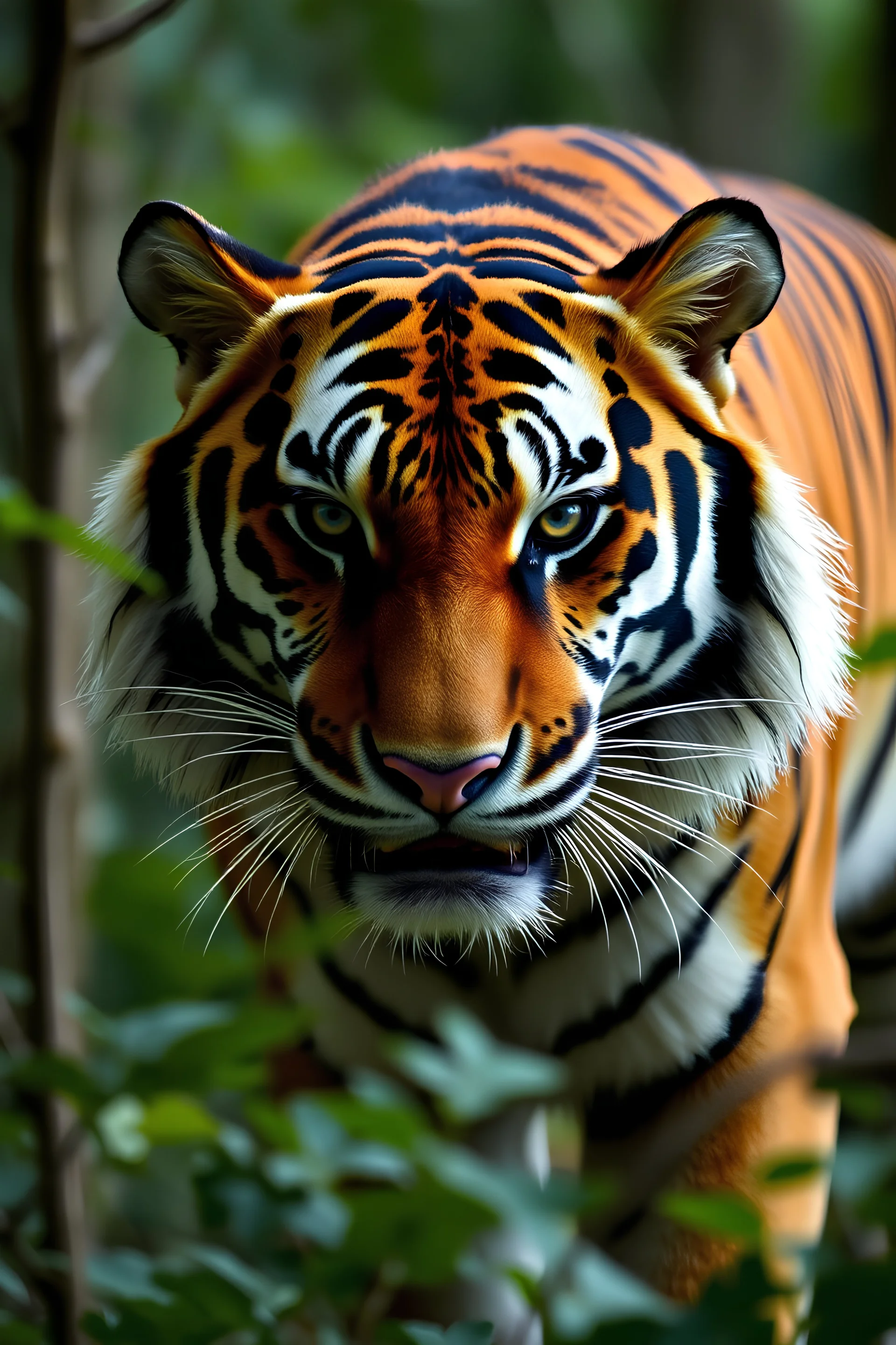 a angry tiger in the forest portrait background