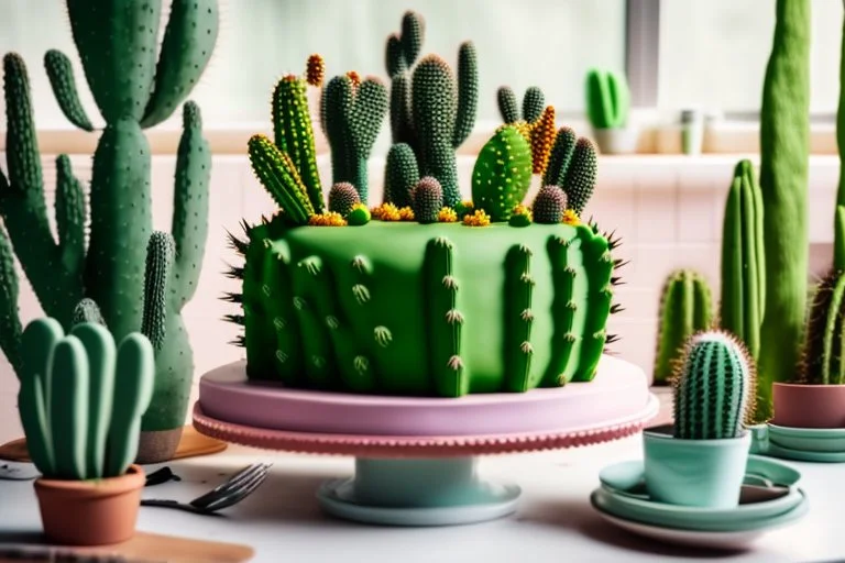 cacti cake in a modern kitchen in sunshine