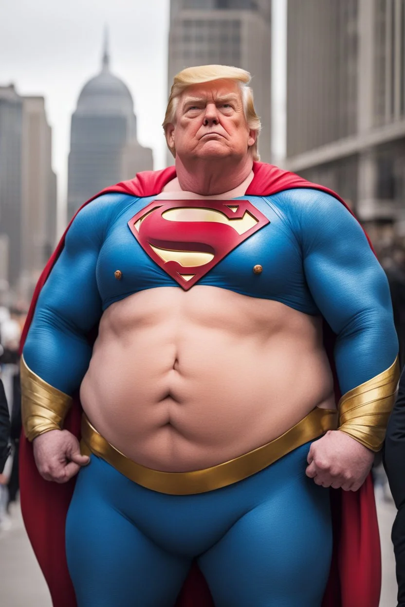 fat superman with donald trump's head