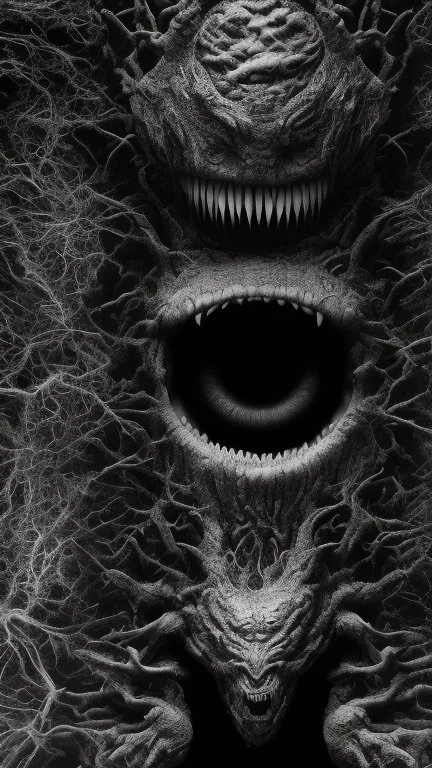 Your phone's background image represents an extremely dark and mysterious scene. The image features a pitch-black background, creating an aura of mystery and intrigue. Deep within the image, a cryptic monster is faintly visible, sporting a sly smile on its face. The monster's features appear enigmatic and profound, capturing the viewer's attention and arousing curiosity. The monster is subtly portrayed in the image, making it seem like a part of another mysterious world. The dark colors and dee