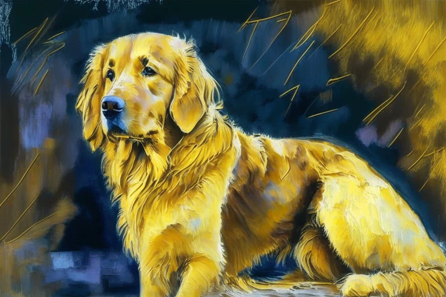 style of Frank Auerbach, Golden retriever dog