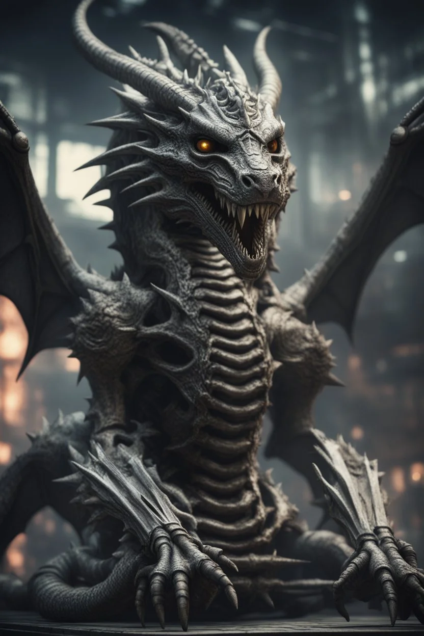 life or death oracle dragon boss in the style of Giger and fallout 4 ,,bokeh like f/0.8, tilt-shift lens 8k, high detail, smooth render, down-light, unreal engine